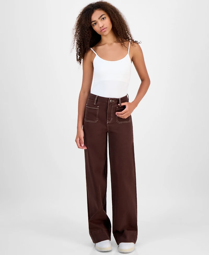 Celebrity Pink Women's High-Rise Patch-Pocket Wide-Leg Pants