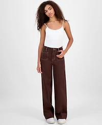 Celebrity Pink Women's High-Rise Patch-Pocket Wide-Leg Pants
