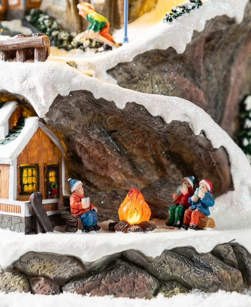 Glitzhome 15.5" Lighted Resin Christmas Skiing Mountain Village