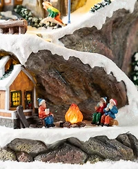 Glitzhome 15.5" Lighted Resin Christmas Skiing Mountain Village