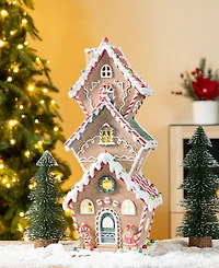 Glitzhome 18.5" Lighted Resin Christmas Gingerbread House Figurine
