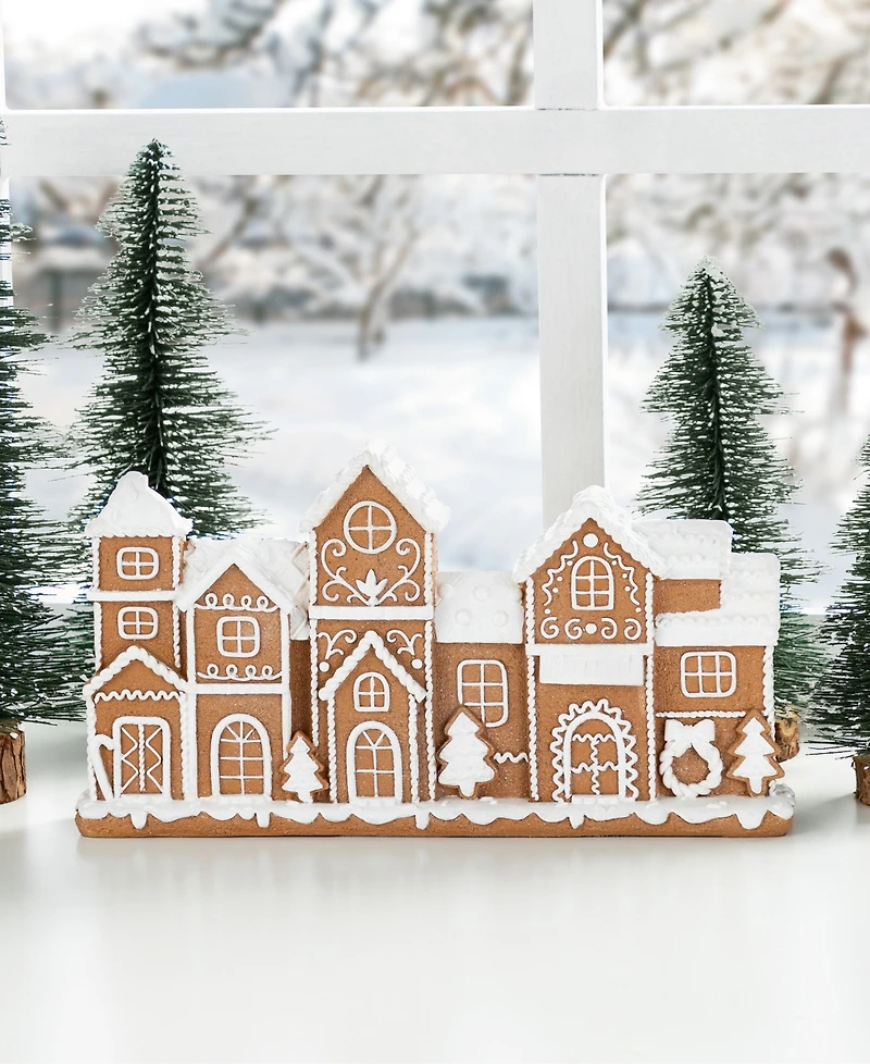 Glitzhome 12" Resin Christmas Gingerbread Townhouse Figurine