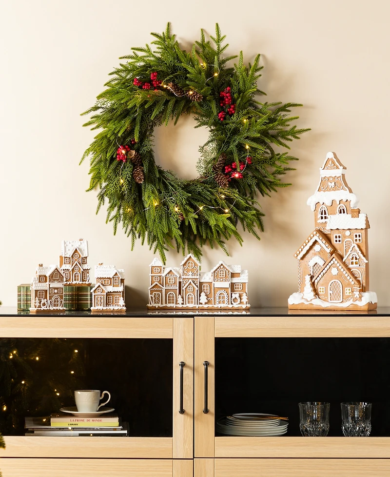 Glitzhome 17.75" Lighted Resin Christmas Gingerbread House Figurine