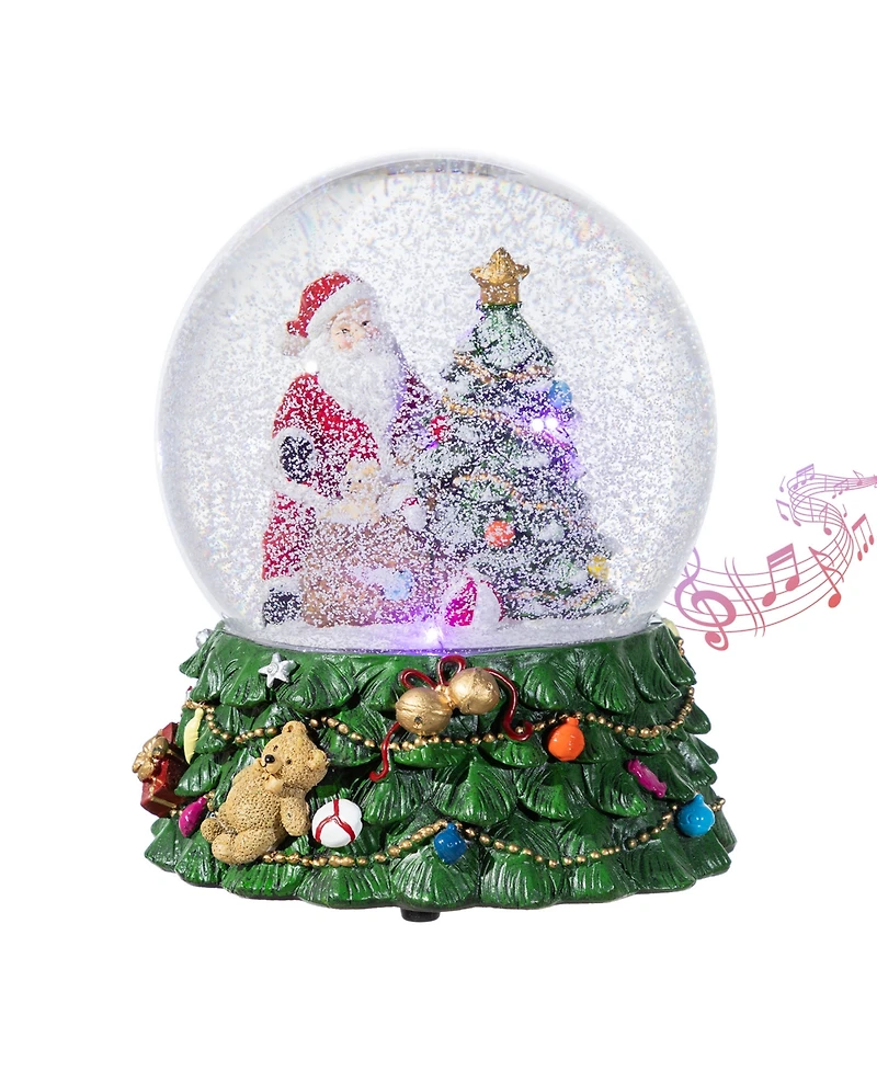 Glitzhome 150mm Lighted Resin Christmas Musical Snowflakes Santa Water Globe
