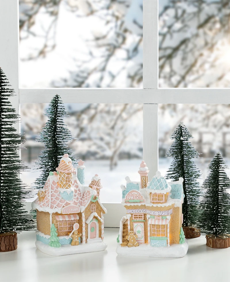 Glitzhome Resin Christmas Macaron Village, Set of 2