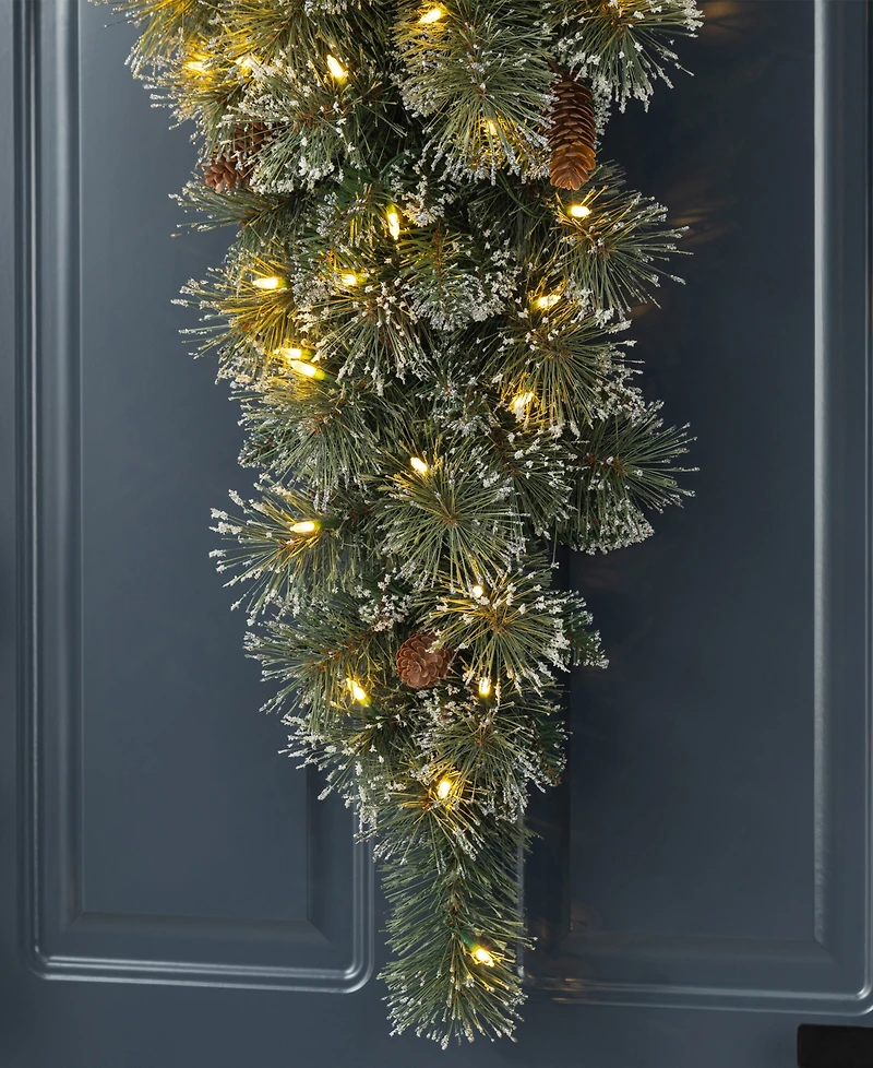 Glitzhome 3 ft Pre-Lit Frosted Greenery Pinecones Christmas Teardrop
