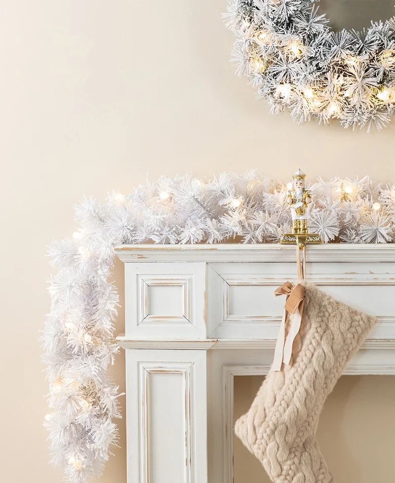 Glitzhome 6 ft Pre-Lit Snow Flocked Pine Christmas Garlands, Set of 2