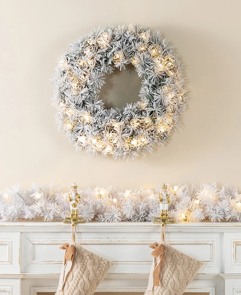 Glitzhome 9 ft Pre-Lit Snow Flocked Pine Christmas Garland