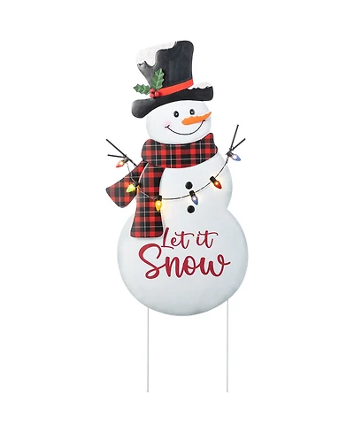 Glitzhome 36" Lighted Metal Christmas Let It Snow Snowman Yard Stake