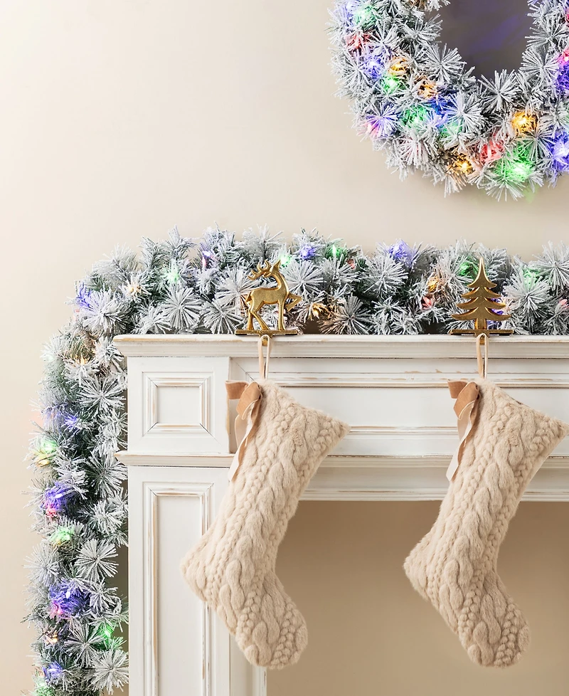 Glitzhome 6 ft Pre-Lit Snow Flocked Pine Christmas Garlands, Set of 2