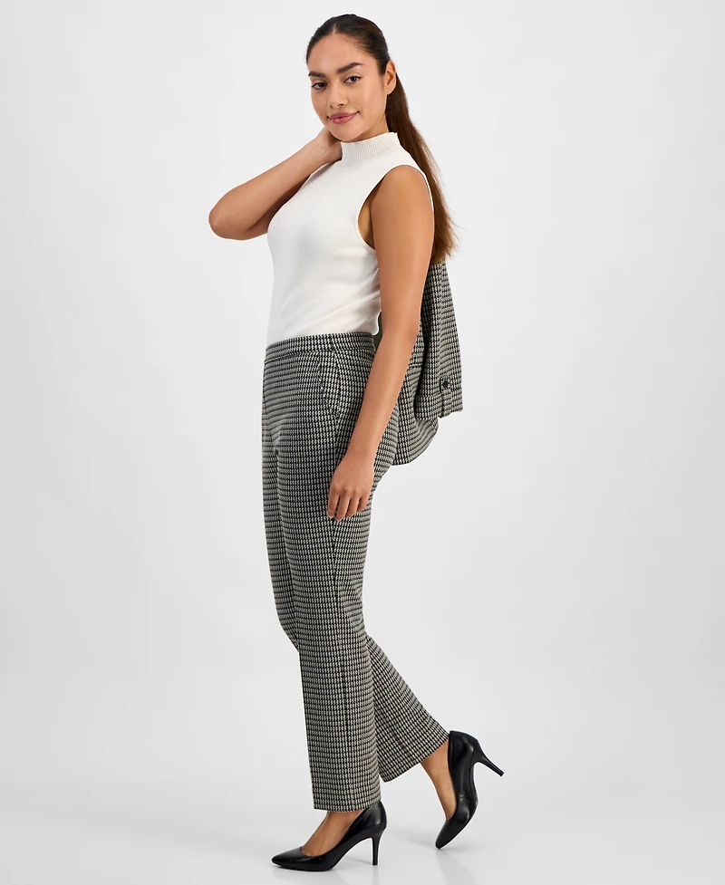 Ak Anne Klein Petite Houndstooth Mid Rise Pull-On Pants