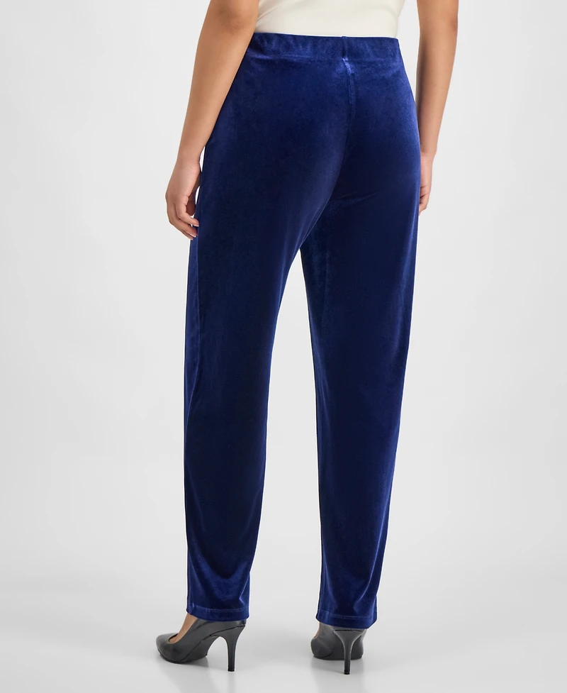 Ak Anne Klein Petite Velour Mid Rise Wide-Leg Pants