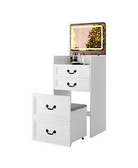 Vlsrka Flip-top vanity desk with mirror and stool.