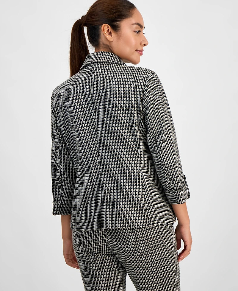 Ak Anne Klein Petite Houndstooth-Print Roll-Tab Blazer