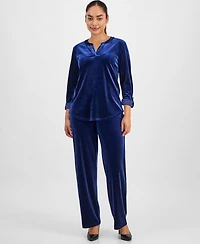 Ak Anne Klein Petite Velour Split-Neck Top