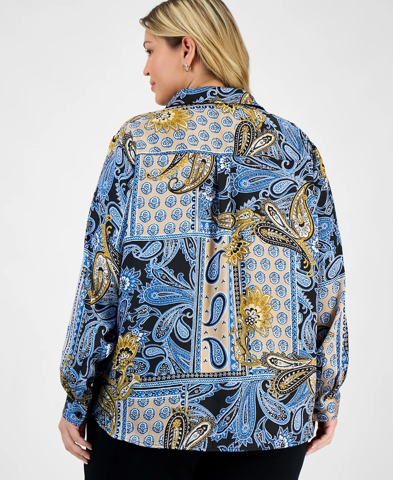 Jones New York Plus Paisley Button-Front Blouse