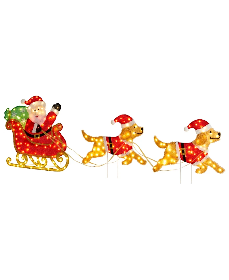 Glitzhome 90.5" Fabric Christmas 2D Dog with Santa Sleigh Lighted Outdoor Decor