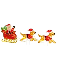 Glitzhome 90.5" Fabric Christmas 2D Dog with Santa Sleigh Lighted Outdoor Decor