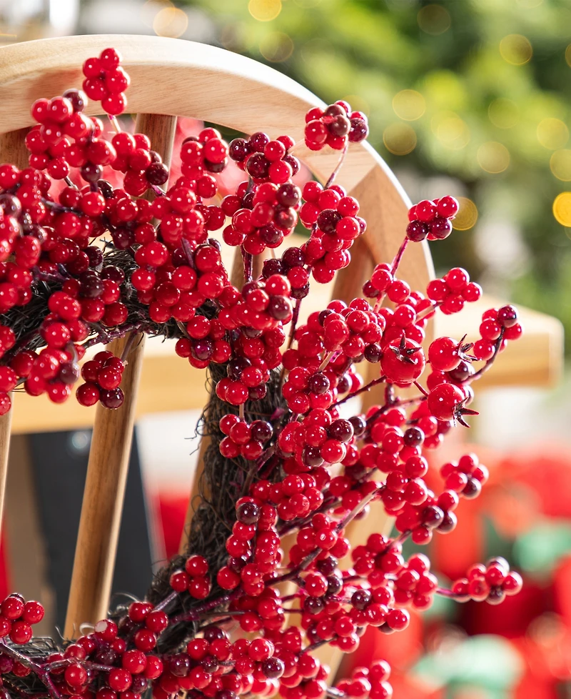 Glitzhome Plastic Christmas Mini Berries Wreaths, Set of 2