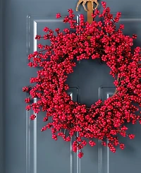 Glitzhome 25" Plastic Christmas Berries Wreath