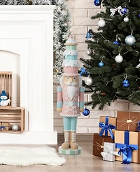 Glitzhome 28" Lighted Macaron Resin Christmas Cupcake Nutcracker Porch Decor