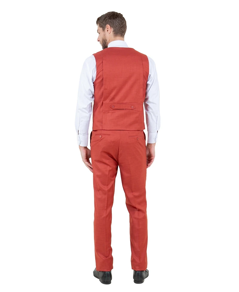 Stacy Adams Men's Solid Textured 3-Piece Jacket With Solid Vest And Pants Suit Notch Lapel