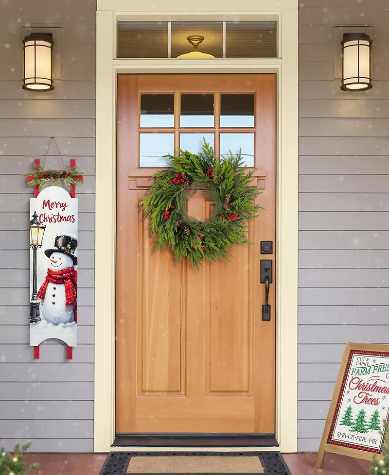 Glitzhome 42" Wooden Christmas Snowman Sleigh Porch Sign
