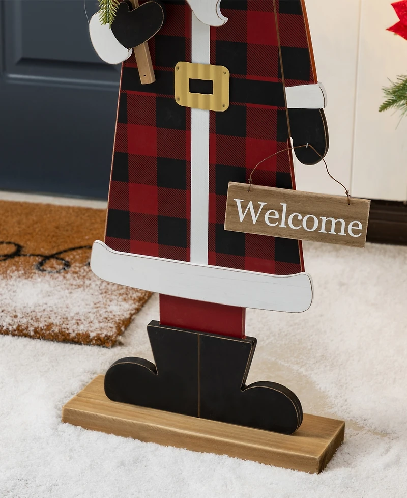 Glitzhome 35.75" Lighted Wooden Africa Santa Porch Decor
