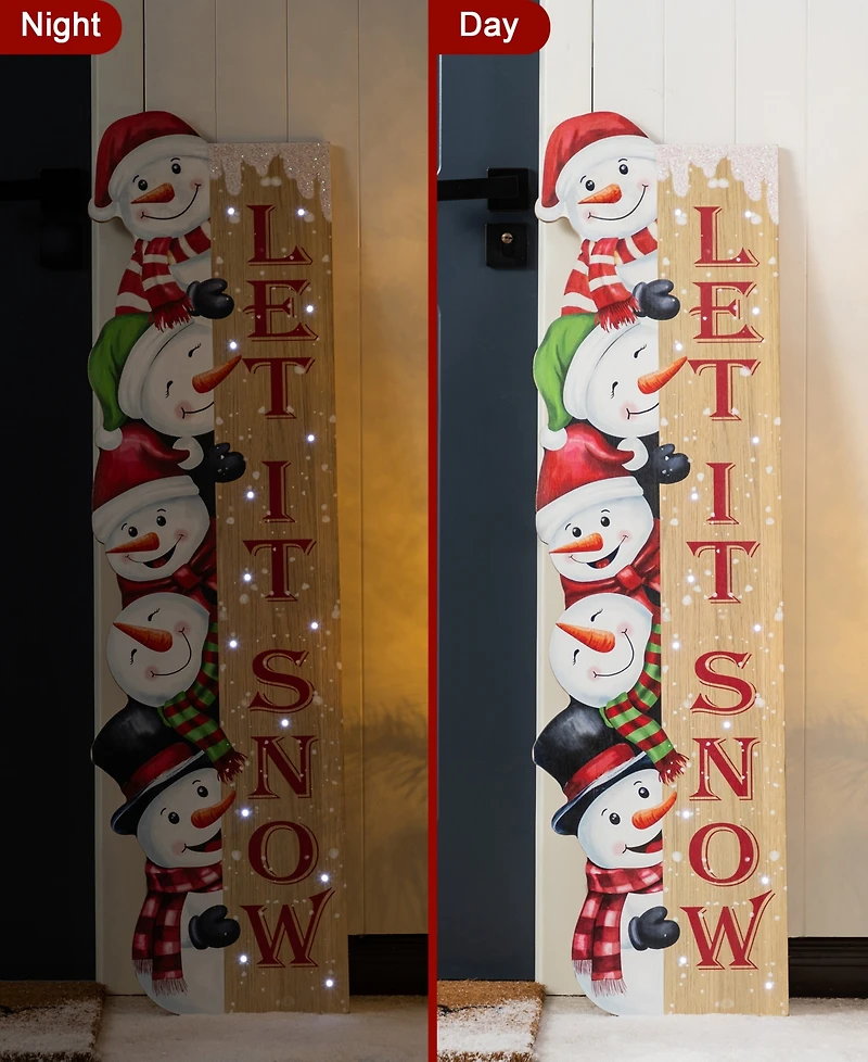 Glitzhome 41.75" Lighted Wooden Christmas Let It Snow Stack Snowman Porch Decor