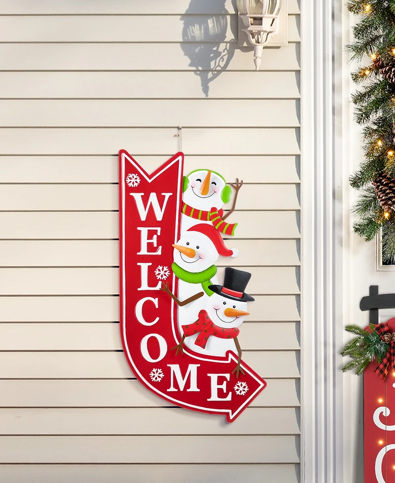 Glitzhome 35.75" Metal Christmas Snowmen Arrow Welcome Yard Stake