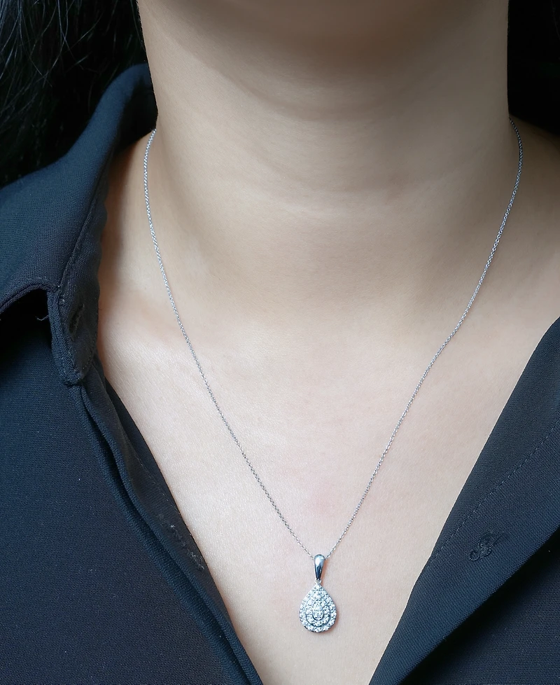 Diamond Teardrop Cluster 18" Pendant Necklace (1/4 ct. t.w.) in Sterling Silver, Macy's Exclusive