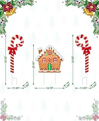 Glitzhome Metal Christmas Gingerbread House and Candy Cane Yard Stakes, Set of 3