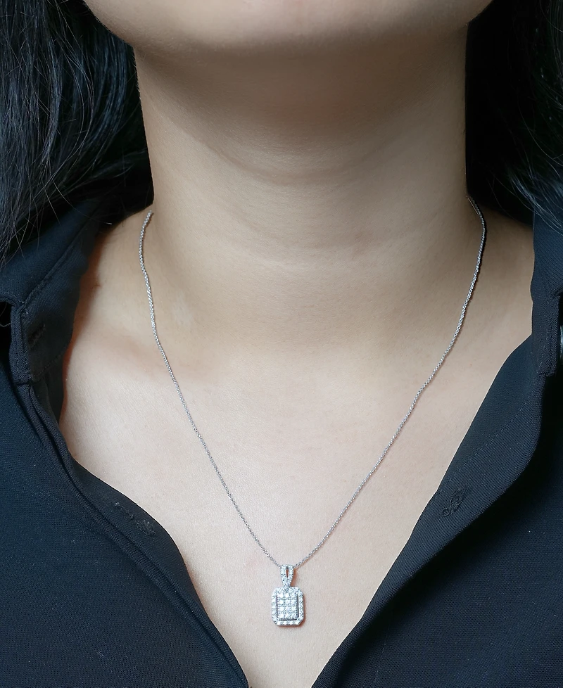 Diamond Octagon Halo Cluster 18" Pendant Necklace (1/3 ct. t.w.) in Sterling Silver, Macy's Exclusive