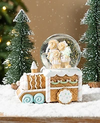 Glitzhome 100mm Resin Christmas Musical Snowflakes Gingerbread Family Train Water Globe