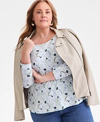 Style & Co Plus Size Printed Long-Sleeve Top, Macy's Exclusive