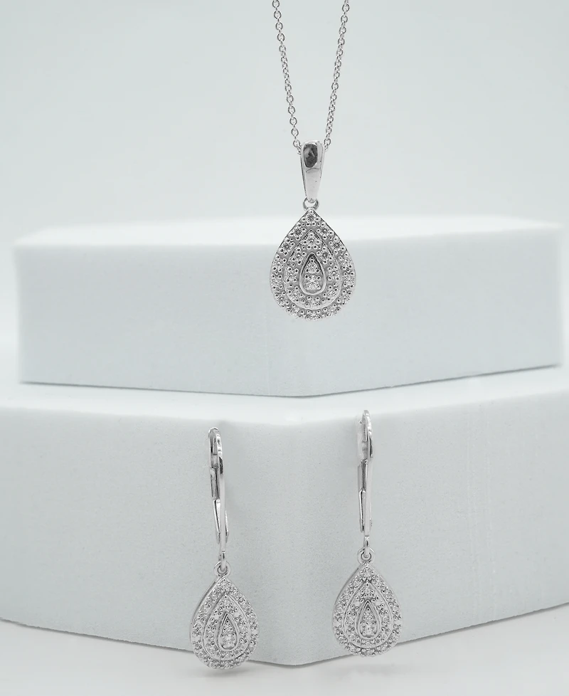 Diamond Teardrop Cluster Drop Earrings (1/4 ct. t.w.) in Sterling Silver, Macy's Exclusive