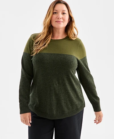 Style & Co Plus Cotton Color-Block Crewneck Sweater, Macy's Exclusive