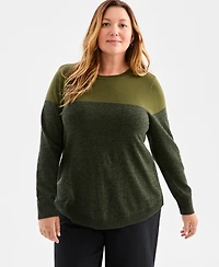 Style & Co Plus Cotton Color-Block Crewneck Sweater, Macy's Exclusive