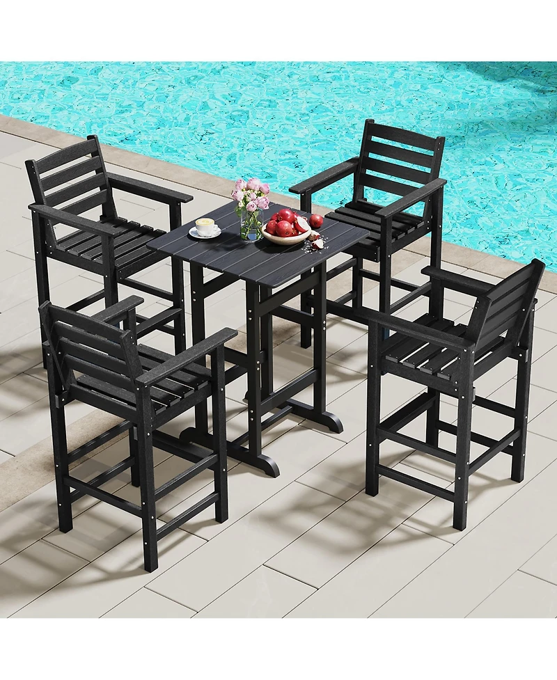 Gymax Patio Bar Stools Set of 4 Tall Adirondack Chair w/ Backrest Armrests & Footrests