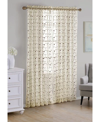 Kate Aurora 1 Piece Shabby Chic Elegant Vintage Rose Embroidered Floral Rod Pocket Sheer Curtain Panel