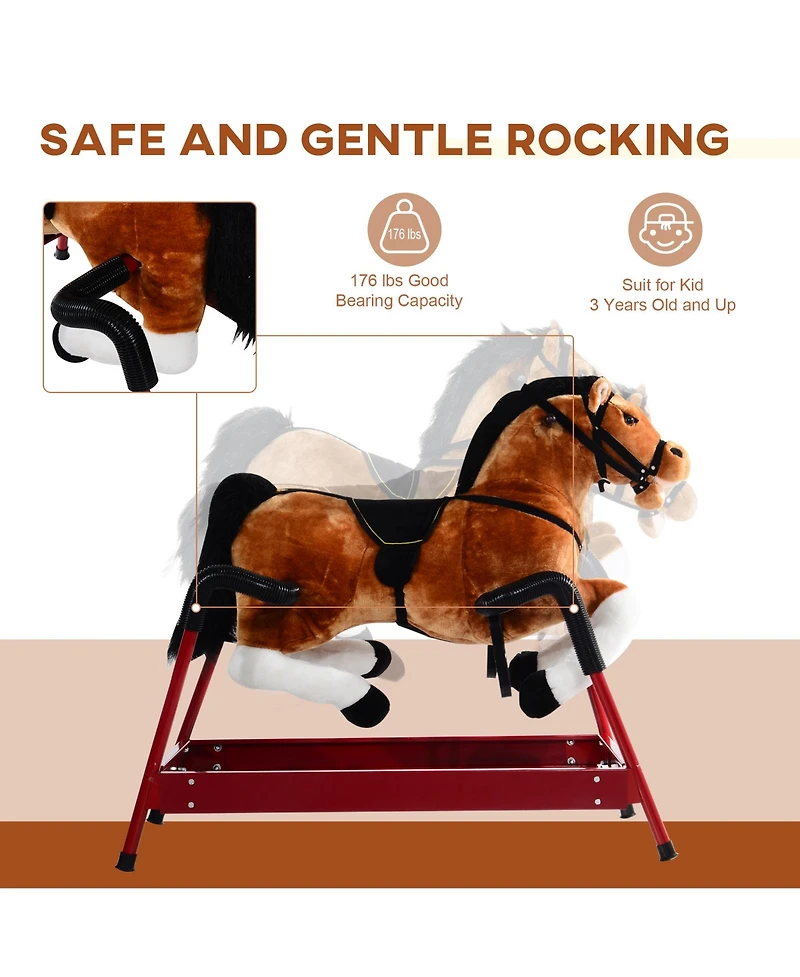 Qaba Plush Toddlers Spring Rocking Horse with Realistic Sounds,