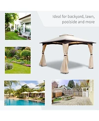 Outsunny 10' x 12' Steel Fabric Outdoor Patio Gazebo Vented Roof w/Mesh Sidewall