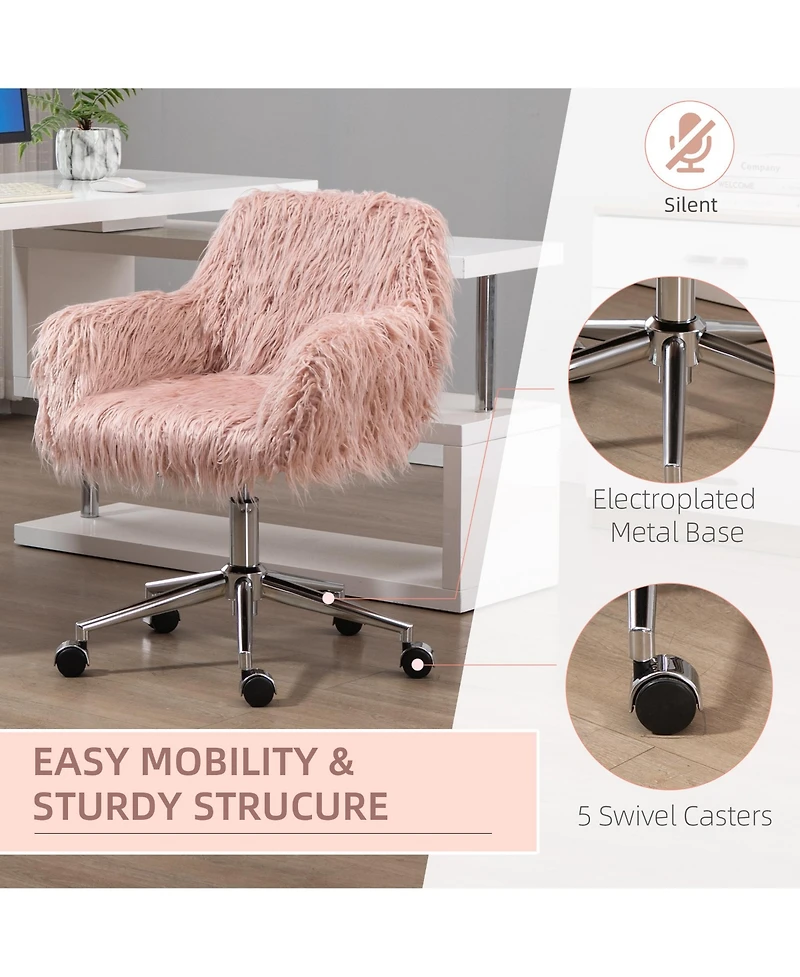 Vinsetto Faux Fur Home Office Chair, Vanity Chair w/ Adjustable Height,