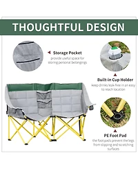 Outsunny Double Seat Camping Chair Folding Loveseat w/ Carry Bag &