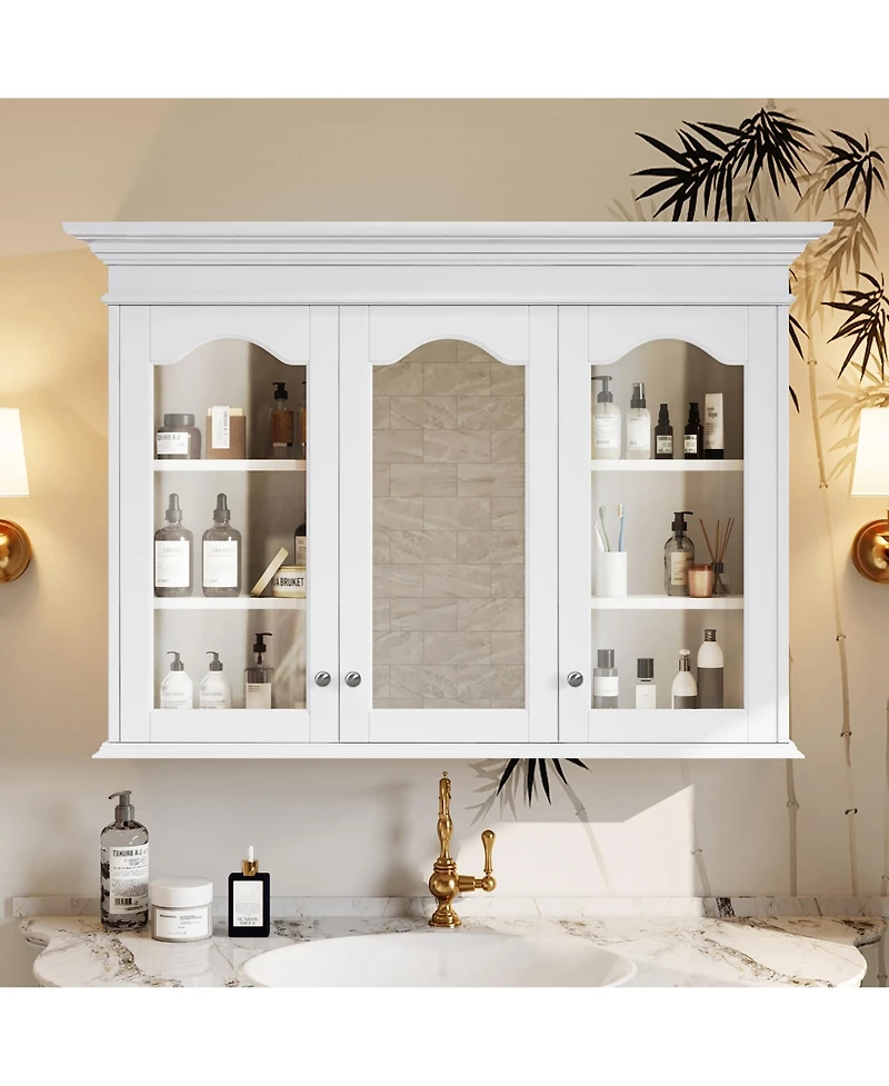 Casainc 40" Medicine Cabinet with Mirror Doors and Shelves, Glass Door Wall Mounted Bathroom Cabinet