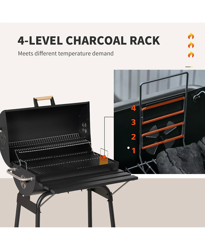 Outsunny 30" Portable Charcoal Bbq Grill with Storage Shelf and Wheels