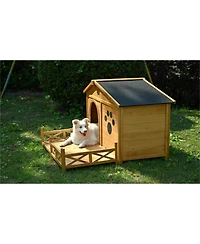 Streamdale Furniture 48" Wooden Dog House with Porch & Fencing