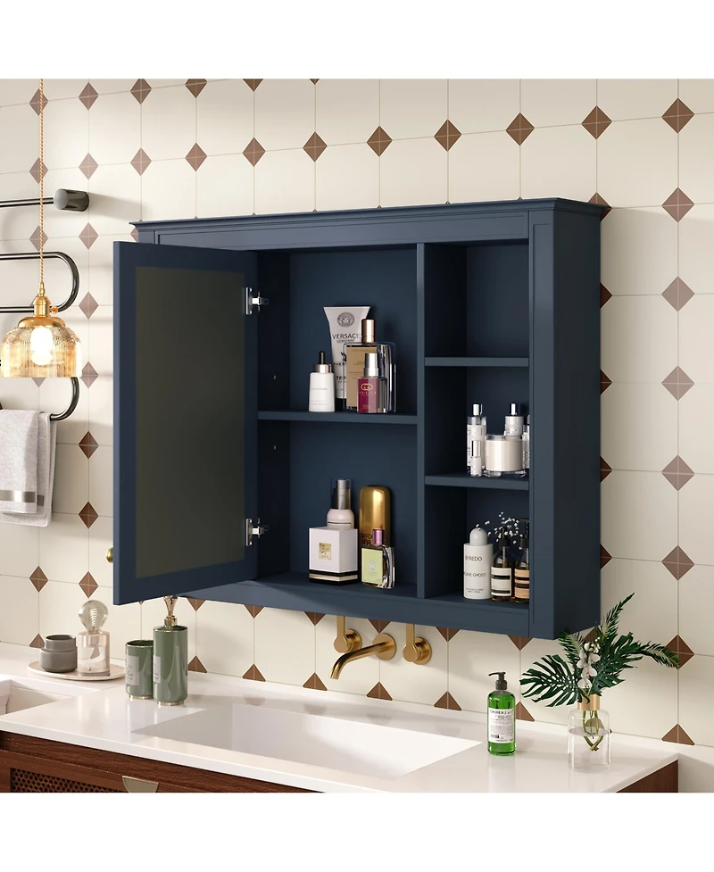 Casainc 35" x 27.5" Bathroom Mirror Cabinet with 6 Open Shelves, Wall Mounted Medicine (No Vanity)