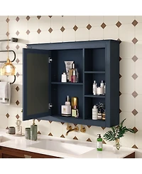 Casainc 35" x 27.5" Bathroom Mirror Cabinet with 6 Open Shelves, Wall Mounted Medicine (No Vanity)