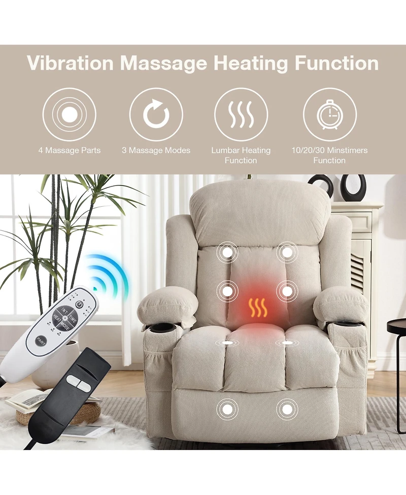 Power Lift Recliner Chair with Heat and Massage Electric Fabric for Elderly